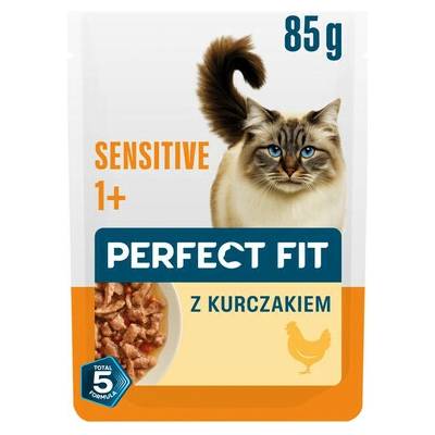 PERFECT FIT Sensitive 1+ s kuracím mäsom mokrá strava pre dospelé mačky s potravinovou citlivosťou 85 g