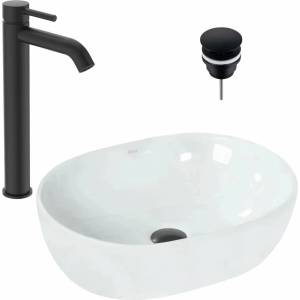 Rea Комплект за умивалник Rea бял за плот 48 см, черен смесител за умивалник Ideal Standard Ceraline и черен вентил за умивалник Click-Clack (5902557314003+BC269XG+E0101020102-3)
