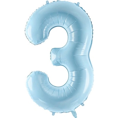 PartyDeco Fóliový balón Číslo 3 svetlomodrý 86cm