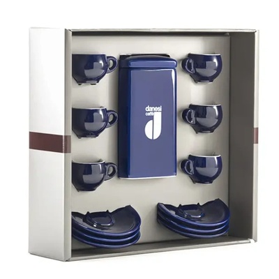 Danesi La Forma Gift Pack - Dark's Cassette Kava 250g + 6 чаши за еспресо и 6 чинийки - син