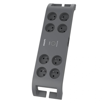 Philips Разклонител Philips SPN3180A/58, 8 контакта със защита от пренапрежение, 16A, 2 м, Сив (PHIL-SPN3180A/60) (PHIL-SPN3180A/60)