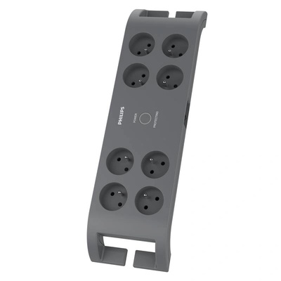 Philips Разклонител Philips SPN3180A/58, 8 контакта със защита от пренапрежение, 16A, 2 м, Сив (PHIL-SPN3180A/60)