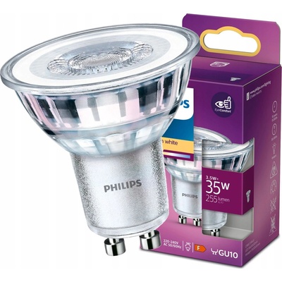 Philips 8718699774158 LED žiarovka 1x3,5W GU10 255lm 2700K teplá biela, bodová, Eyecomfort
