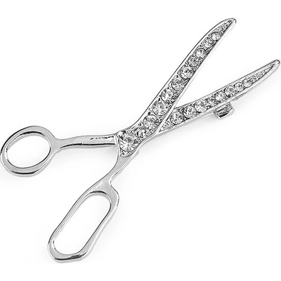 Brož s broušenými kamínky nůžky varianta 1 platina – Zboží Mobilmania