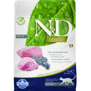 Farmina N&d cat prime feline lamb & blueberry adult - пълноценна храна за пораснали котки над 1 година, с агнешко и боровинки - 300 гр pnd0030037