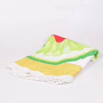 Image 1 of Кръгла кърпа за плаж с фламинго на бяло и жълто райе