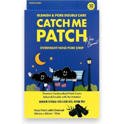 Catch Me Patch Čistiace náplasti na nos s aktívnym uhlím OVERNIGHT NOSE PORE STRIP CHARCOAL 10 ks
