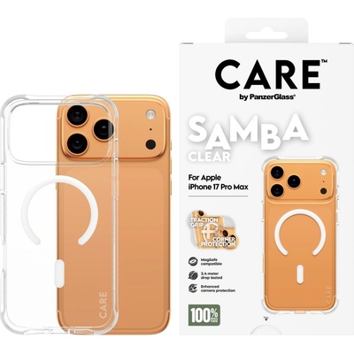 Panzer Гръб Care by PanzerGlass за iPhone 17 Pro Max, Fashionable Case Samba Transparent w. White MagSafe