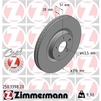 Brzdový kotúč ZIMMERMANN 250.1398.20 (250139820)