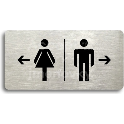 ACCEPT Piktogram WC ŽENY VLEVO, WC MUŽI VPRAVO - stříbrná tabulka - černý tisk bez rámečku