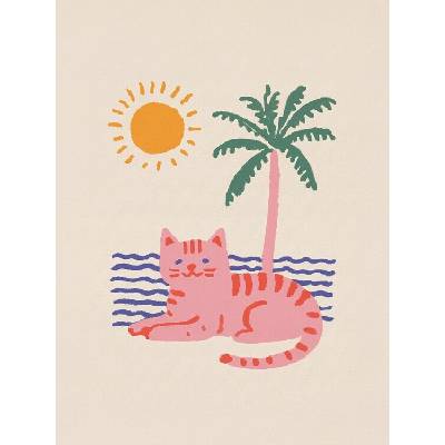 Plagát, Obraz - Happy Beach Cat, Mathieu, 30 × 40 cm