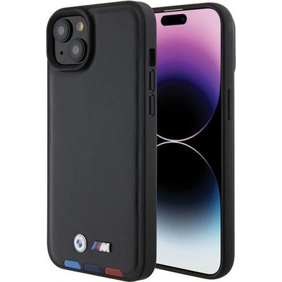 BMW Кейс BMW BMHCP15M22PTDK за iPhone 15 Plus 6.7", черен / черен, Leather Stamp Tricolor (3666339143350)