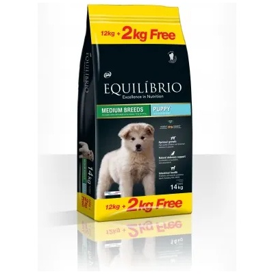 Equilibrio Puppy Medium Breeds - Пълноценна храна за подрастващи кученца от средни породи 12 + 2 кг
