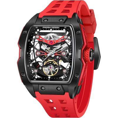 Pagani Design Мъжки часовник Pagani Design Rubefy, Автоматичен, Скелетон, Черен / Червен (PD-YS018-BLACK-RED)