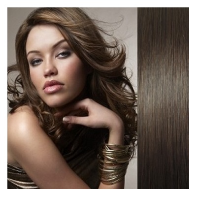 Clip in vlasy 63cm 100% ľudské REMY 120g TMAVO HNEDÁ