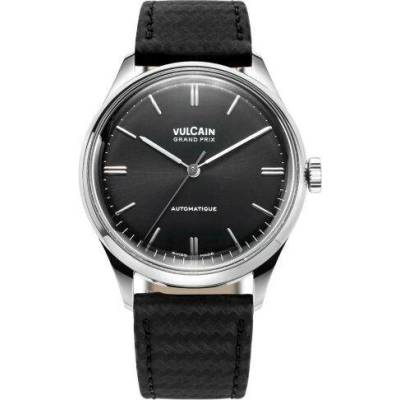 Vulcain Grand Prix Black Black Carbon Leather Strap