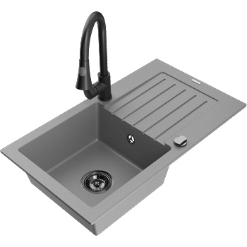 Mexen Pablo гранитна кухненска мивка с 1 отделение и отцедник, с кухненски смесител Elia, сива - 6510-71-670101-70-B (6510-71-670101-70-B)