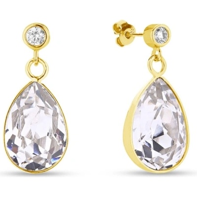Spark stříbrné pozlacené náušnice s krystaly Swarovski Elements čirá kapka Barocco KCDG432010C Krystal