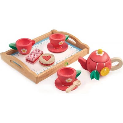 Tender Leaf Toys TL8233 Tea Tray drevená tácka s čajovou súpravou s čajníkom a koláčmi 12 doplnkov