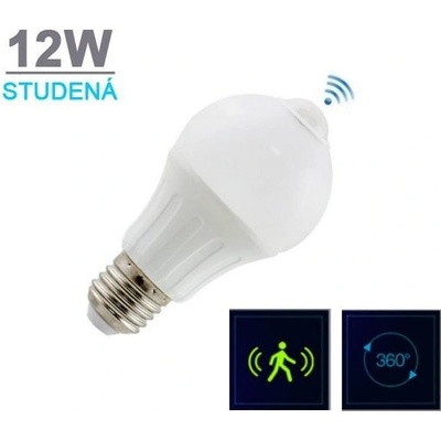 LED21 LED žárovka A5S s PIR čidlem 12W 18xSMD5630 950lm E27 Studená bílá