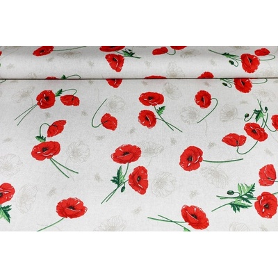 MADE IN ITALY Dekoračná látka červené divé maky Červená Šírka 140 cm