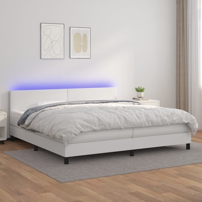 Petrashop 3134124 boxspring postel s matrací a LED bílá umělá kůže
