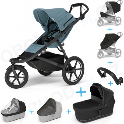 Thule Set 7v1 Urban Glide 3 Mid blue s magnetickou sponou 2025 + pláštěnka + ochranná síť + madlo + korba Black + pláštěnka + ochranná síť na korbu