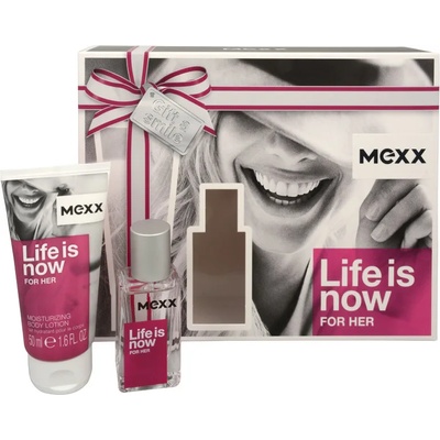 Mexx Life Is Now for Her Подаръчен комплект, Тоалетна вода 15ml + Мляко за тяло 50ml, Жени