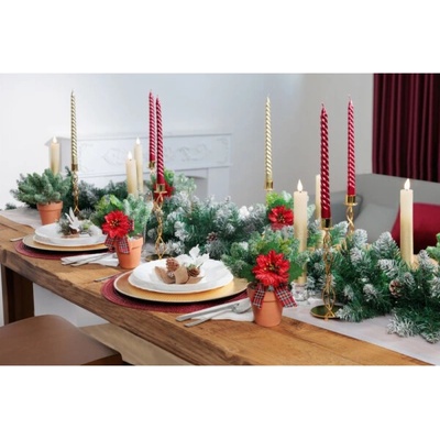 Větvička MagicHome s květem poinsettie a stuhou, červená, 17 cm