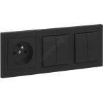 Legrand - 2x двоен ключ №5 и стенна розетка с рамка SUNO 250V черен (LR0065G)