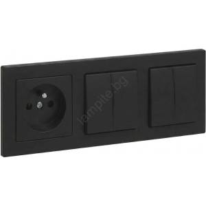Legrand - 2x двоен ключ №5 и стенна розетка с рамка SUNO 250V черен (LR0065G)