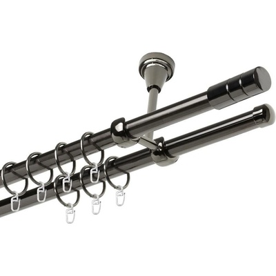 OK-GarnýžeCZ - Garnýže kovová dvouřadá 19mm Cylinder onyx 180 cm do stropu / kroužky s háčkem