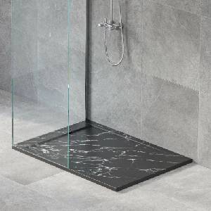 Inter Ceramic Правоъгълно композитно душ корито Inter Ceramic 100x80 см, матово черно мраморно покритие (10080MB-4)