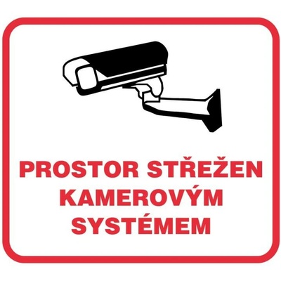 Prostor střežen kamerovým systémem , samolepka 9x9cm, Samolepka, formát 100x90 mm, Samolepicí