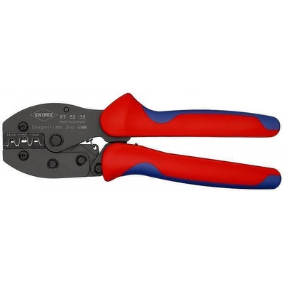 KNIPEX Клещи за кримпване на кабелни накрайници 0.5-6мм2 неизолирани, закалени, синьо-червена ръкохватка 220мм, с пружина, Knipex (K975235)