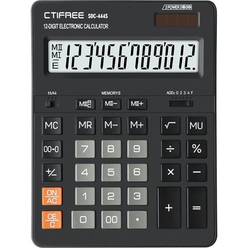 CTIFREE SDC-444S черен калкулатор, 155x205mm, 12 цифри, двойно захранване, 2 години гаранция (SDC-444S)
