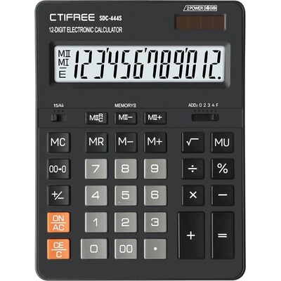 CTIFREE SDC-444S черен калкулатор, 155x205mm, 12 цифри, двойно захранване, 2 години гаранция (SDC-444S)