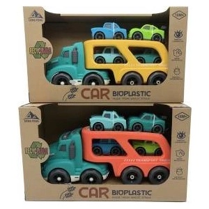Mattel Tow Truck + 4 Car BioPlastik for Kids 18m+ Yellow + Sounds of Light + Moving Elements + Eco-Friendly Material