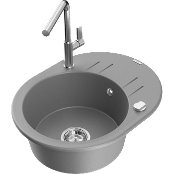 Mexen Kevin кухненска мивка от гранит с 1 отделение и отцедник и кухненски кран Flora, сив - 6517-71-670401-00 (6517-71-670401-00)