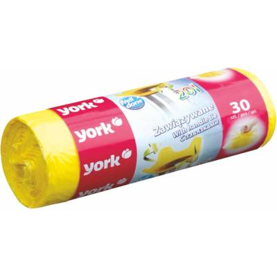 York Торби за смет, с връзка, жълти, 20 L, 30 броя
