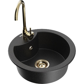 Mexen Diego гранитна мивка с 1 отделение и кухненски смесител Telma, черен/сребрист - 6512-73-670200-50 (6512-73-670200-50)