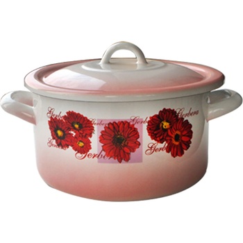 24 см (5, 7 л. ) плитка емайлирана тенджера с метален капак разцветка Гербери