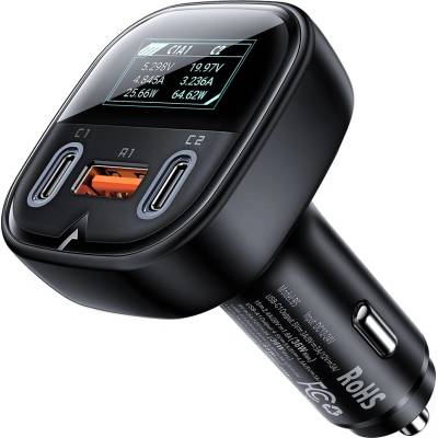 ACEFAST - Зарядно за кола (B5) - Бързо зареждане, OLED цифров дисплей, 2x Type-C, USB, 101W, цинкова сплав - черно