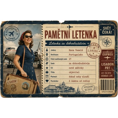 Bezvadary.cz | Pamětní letenka pro cestovatele s vlastní fotografií - A5 (21x15cm) jízdenka 10