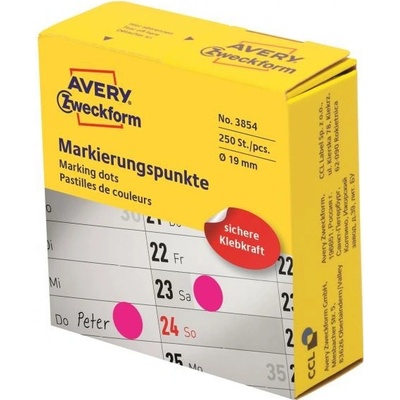 Etikety kruhové 19mm Avery purpurové v dispenzore