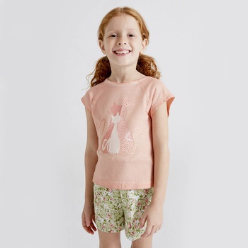 MAYORAL Тениска с къс ръкав в розово с котета за момиче Майорал