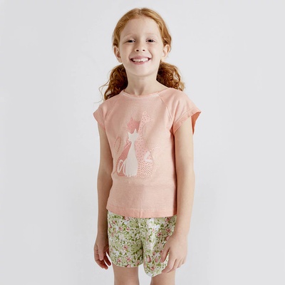 MAYORAL Тениска с къс ръкав в розово с котета за момиче Майорал