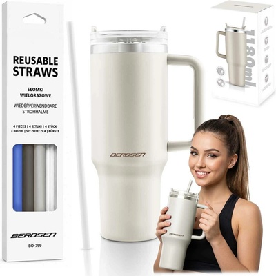 Berdsen vakuový termohrnek 1180 ml bílý + 4 brčka