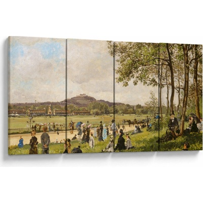 Obraz - French 19th Century, Race Course at Longchamps, reprodukcia, štvordielne 160x80 cm