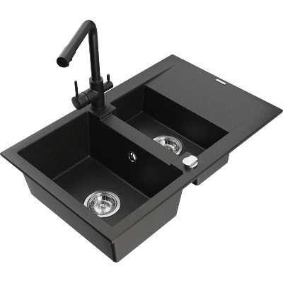 Mexen Gaspar гранитна мивка с 1, 5 камери, с отцедник и кухненски смесител Duero, (6507-75-671600-70)